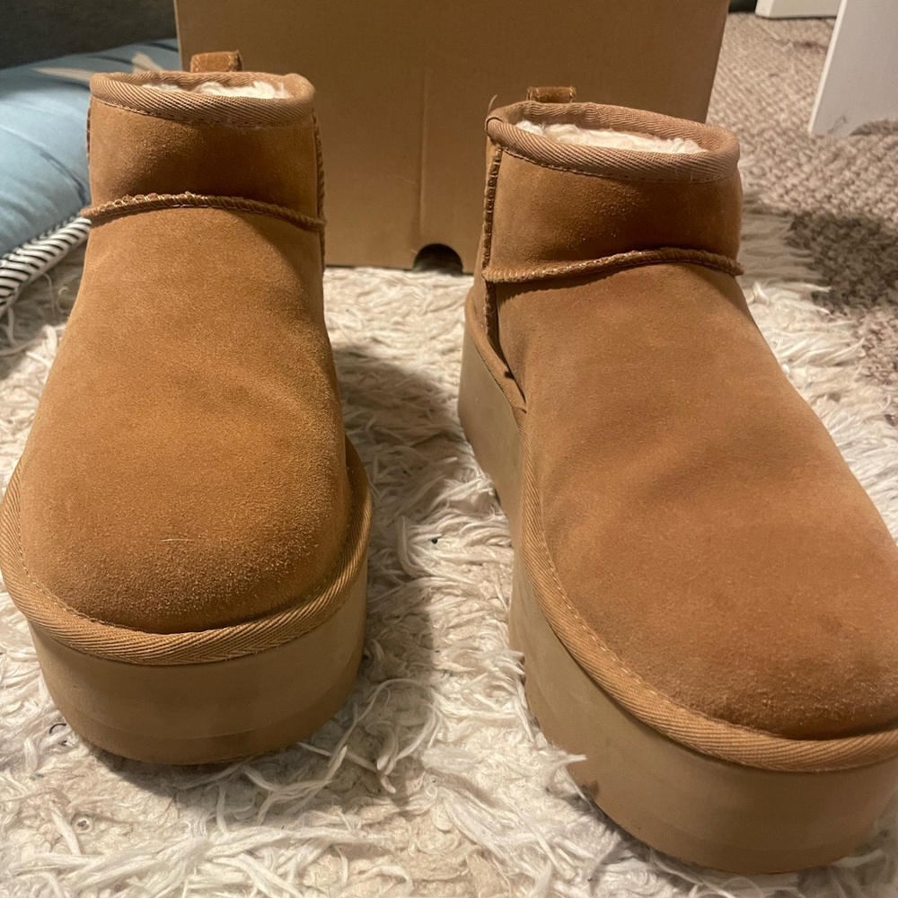 Cozy Tan Suede UGG Platform Boots - Picture 5 of 13